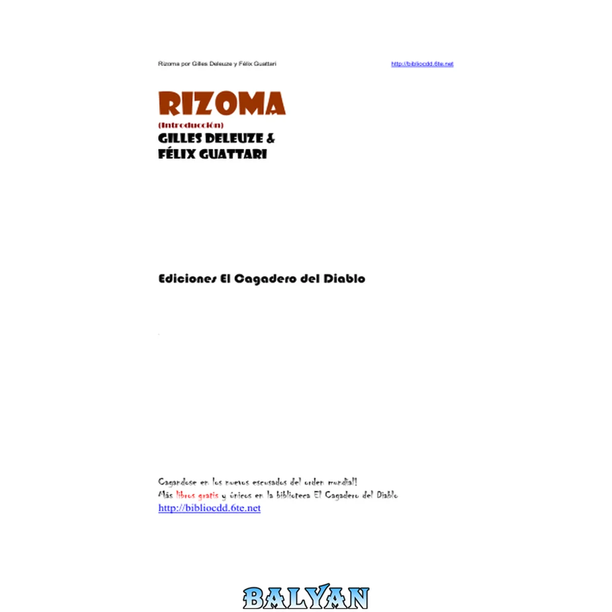 جلد کتاب Rizoma (introduccion A Mil Mesetas)