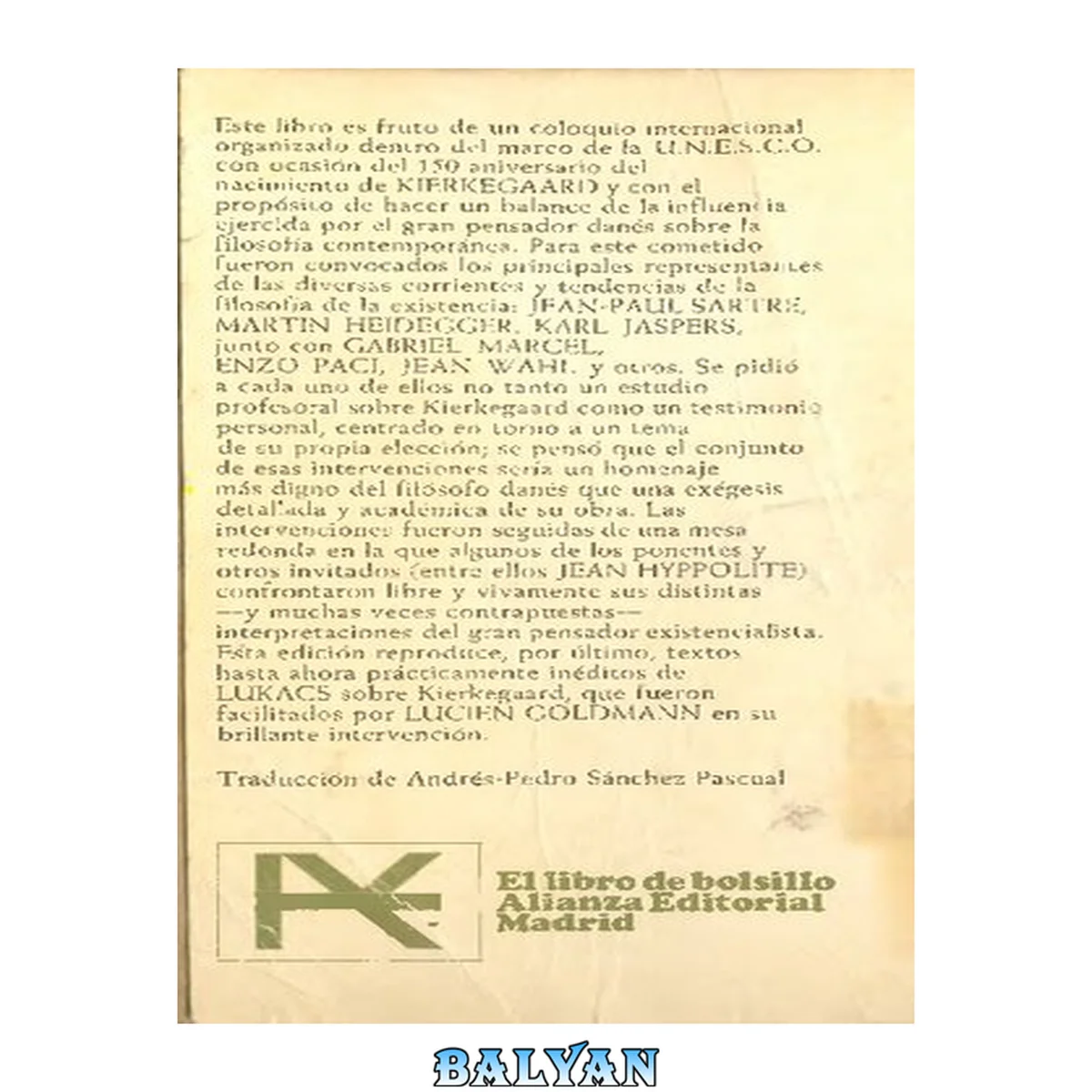 جلد کتاب Kierkegaard vivo (autores: Sartre Heidegger Jaspers y otros)