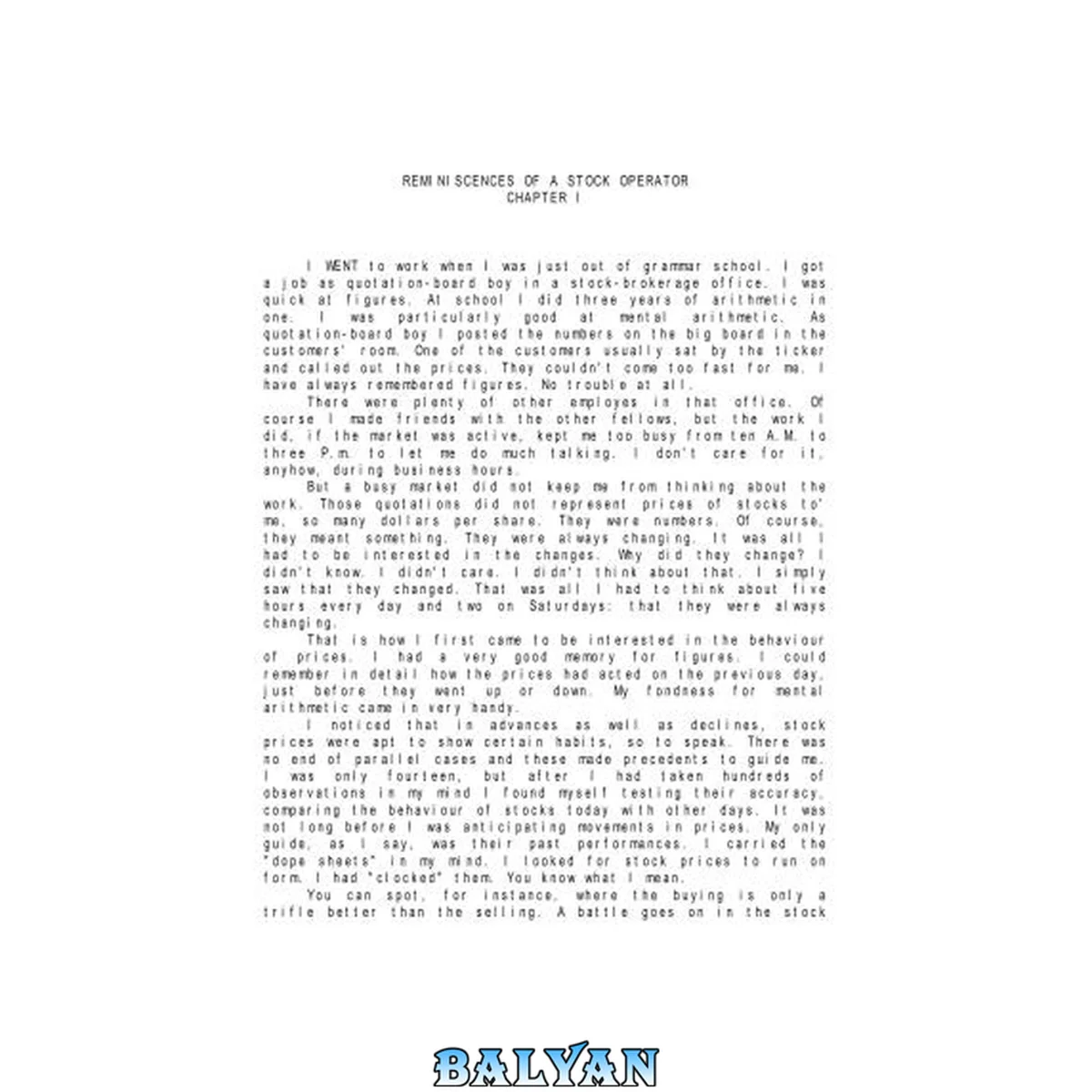 جلد کتاب REMINISCENCES OF A STOCK OPERATOR – Chapter I