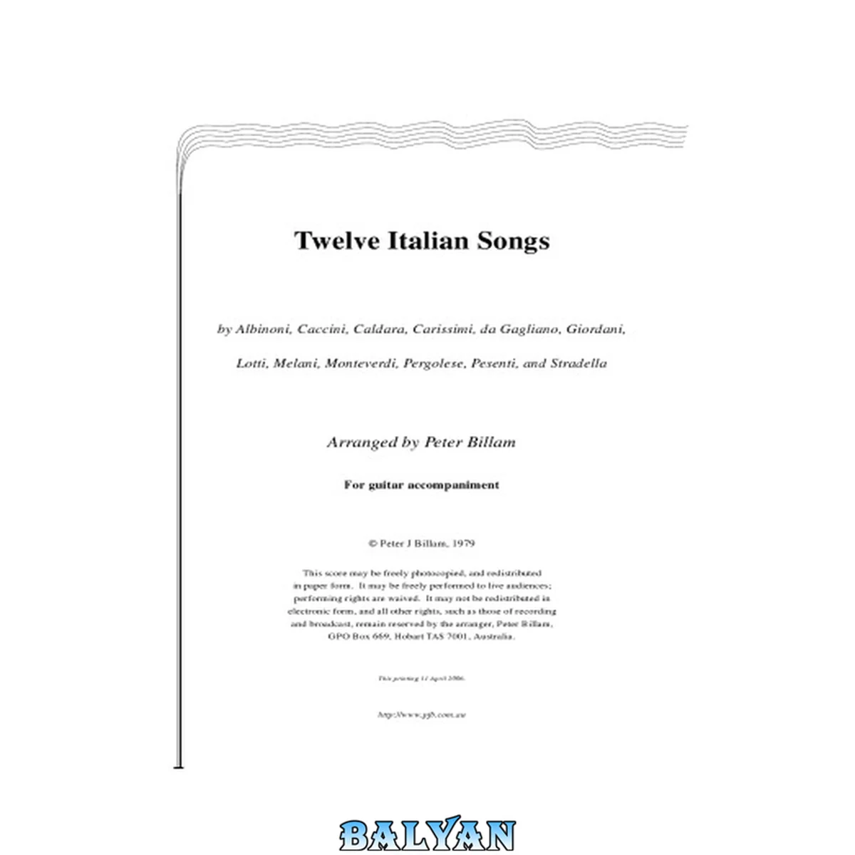 جلد کتاب 12 Italian Songs (for voice and classical guitar)