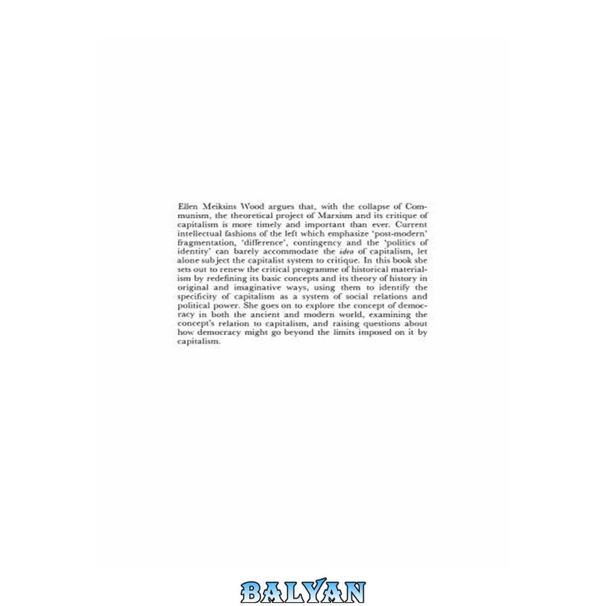 جلد کتاب Democracy Against Capitalism Renewing H