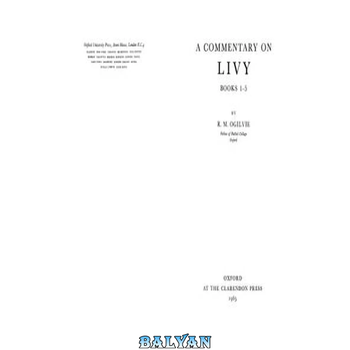 جلد کتاب A Commentary on Livy: books 1-5
