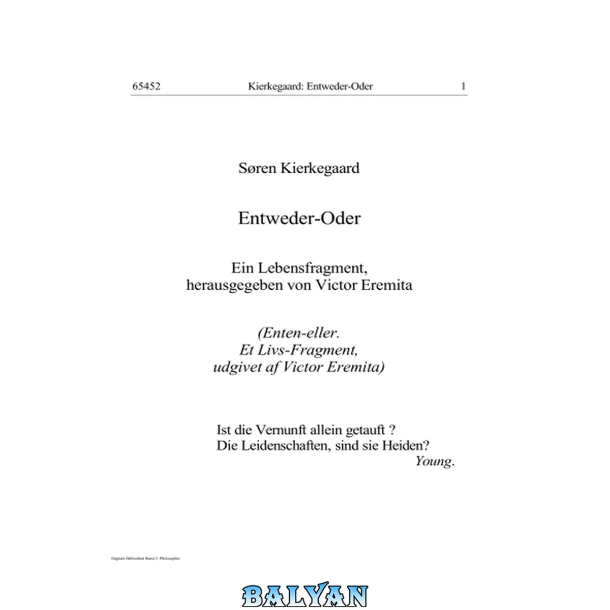 جلد کتاب Entweder-Oder