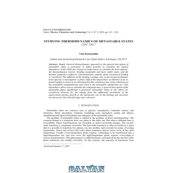 Studing thermodynamics of metastable states