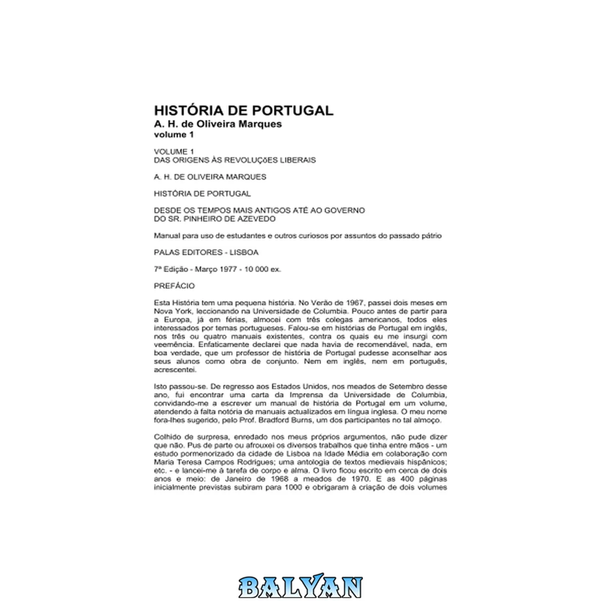 جلد کتاب Historia De Portugal - Volume 1