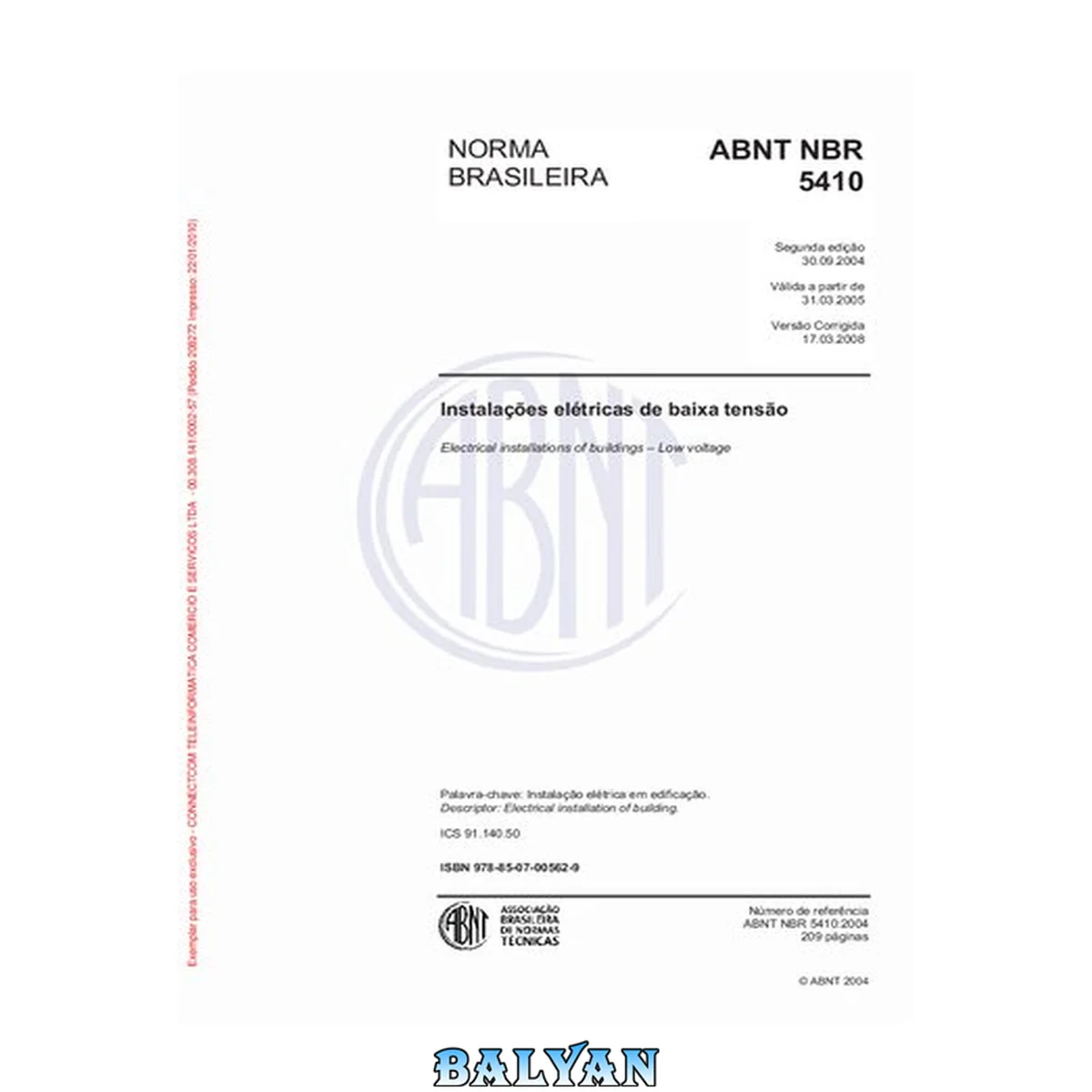 جلد کتاب استاندارد ABNT NBR 5410: نصب‌های الکتریکی فشار ضعیف