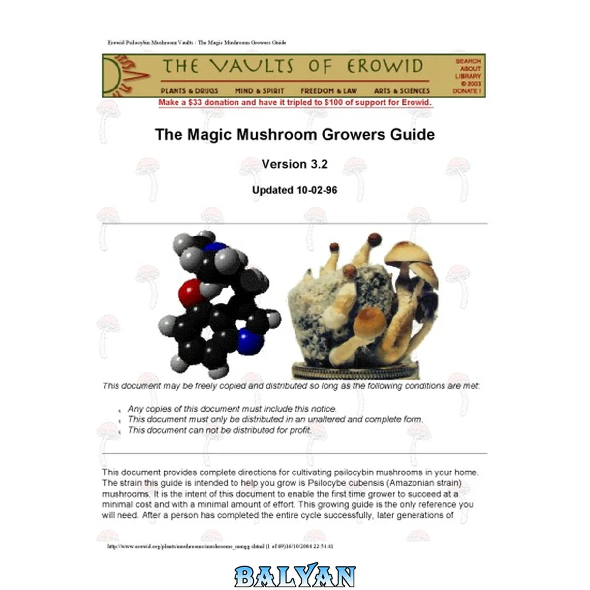 جلد کتاب Erowid Psilocybin Mushroom Vaults : The Magic Mushroom Growers Guide
