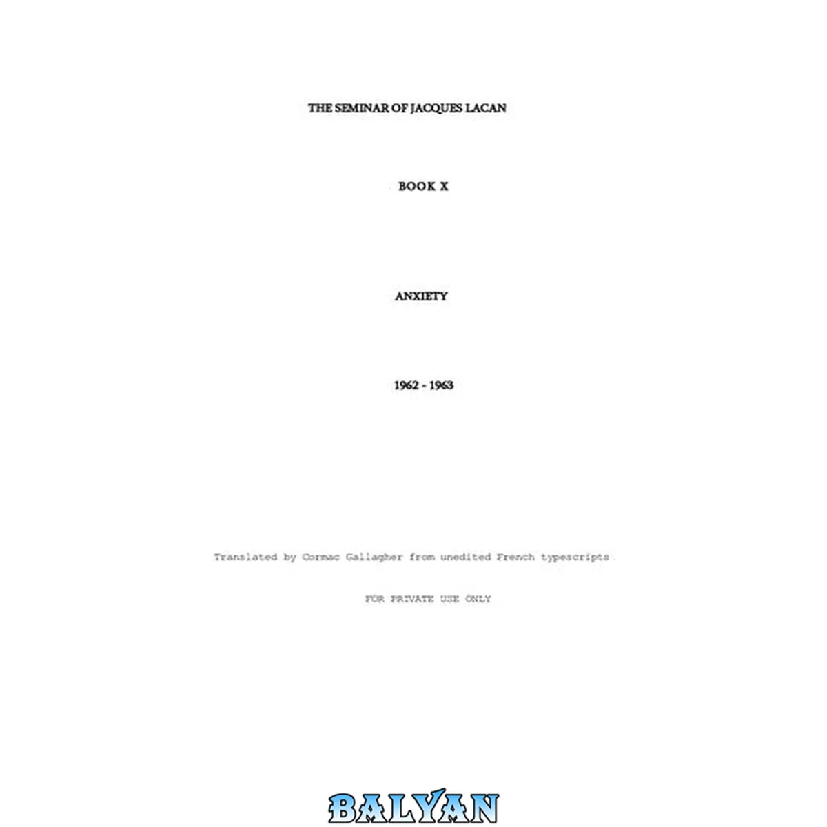 جلد کتاب Anxiety : THE SEMINAR OF JACQUES LACAN