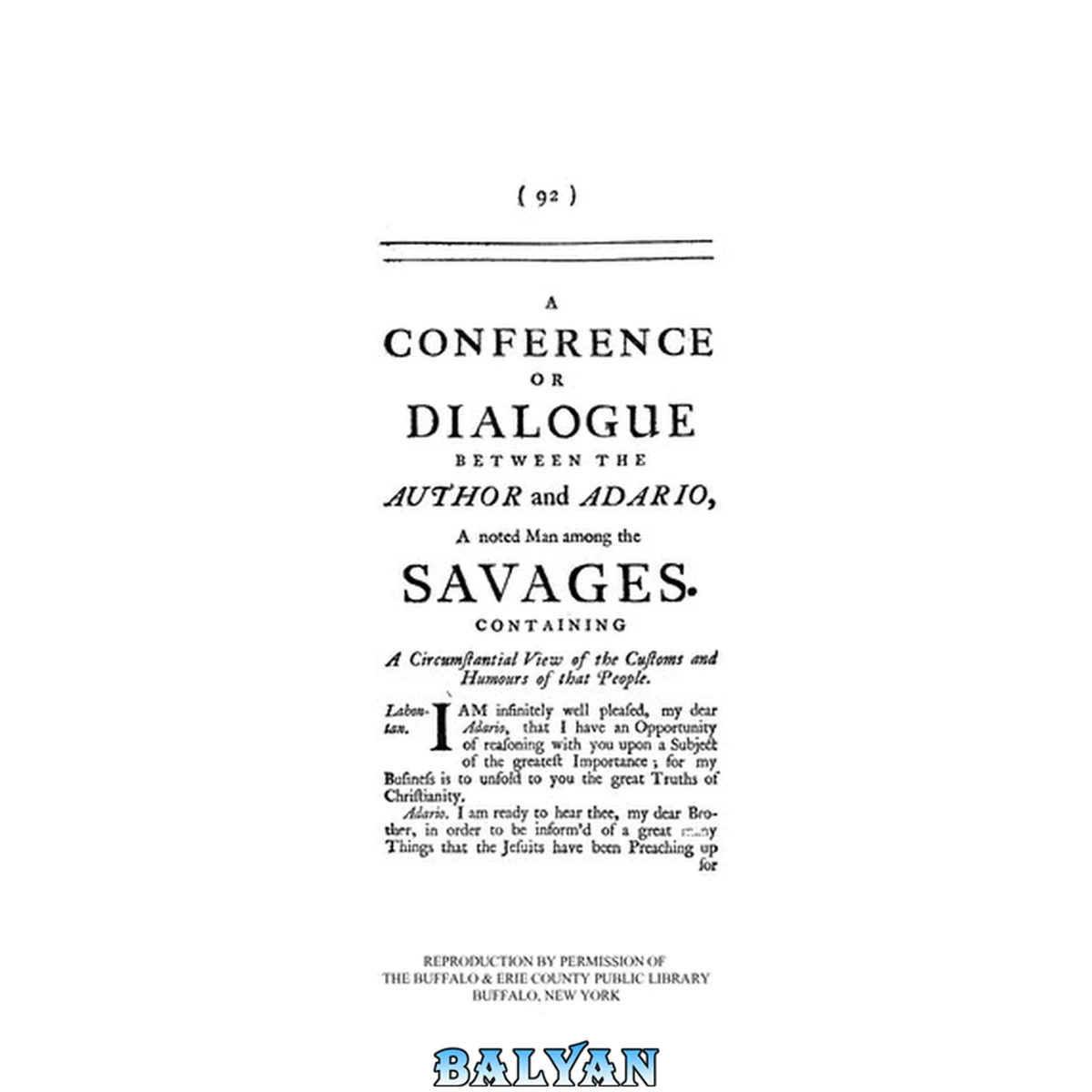 جلد کتاب A Conference or Dialogue Between the Author and Adario, a Noted Man Among the Savages