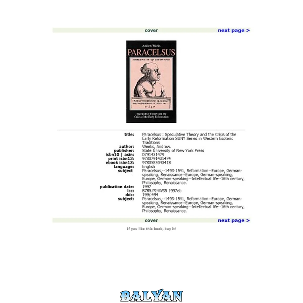 جلد کتاب Paracelsus: Speculative Theory and the Crisis of the Early Reformation (S U N Y Series in Western Esoteric Traditions)