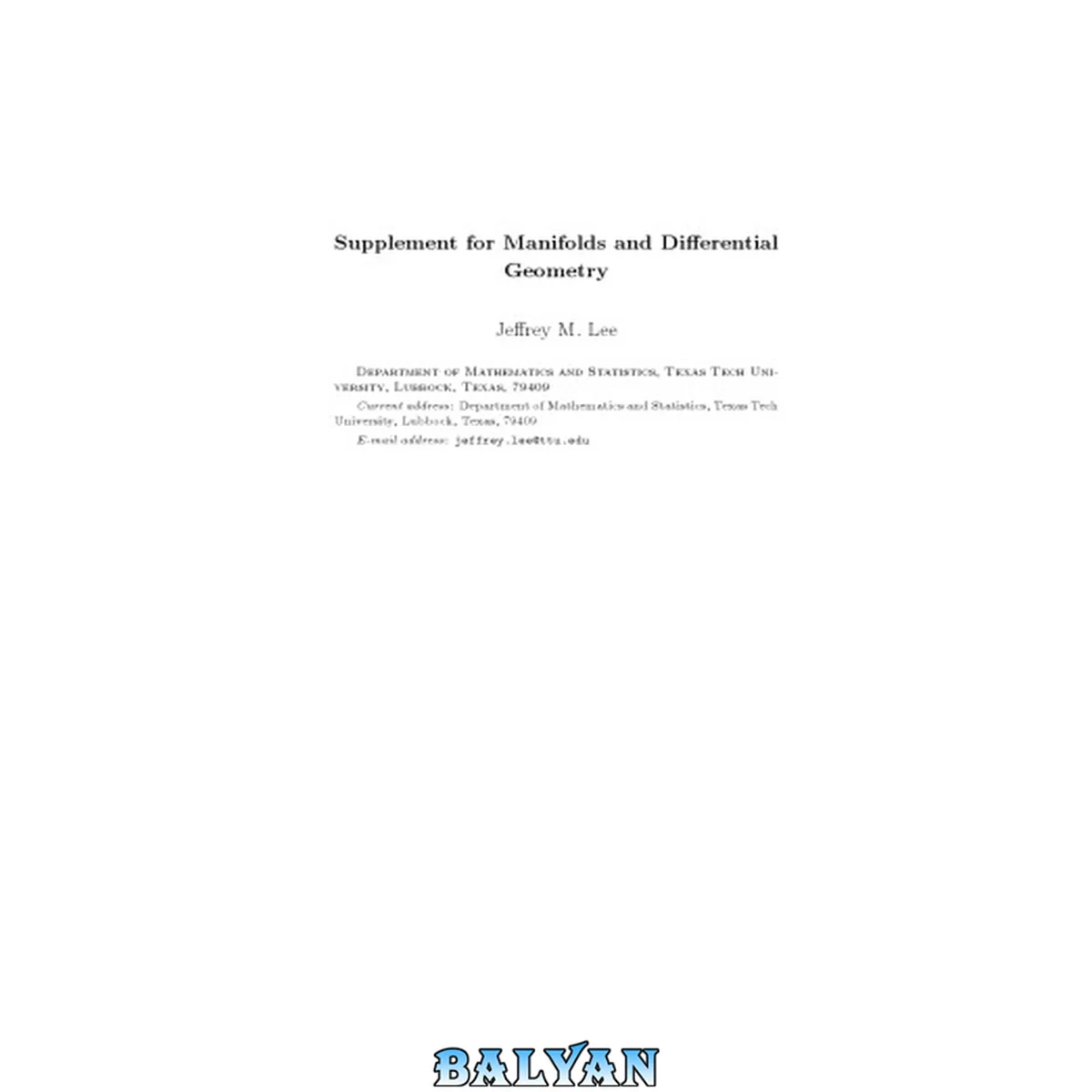 جلد کتاب Manifolds and differential geometry. Online supplement
