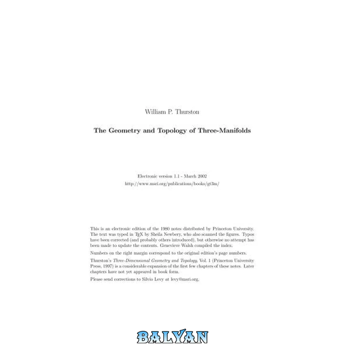 جلد کتاب The Geometry and Topology of Three-Manifolds