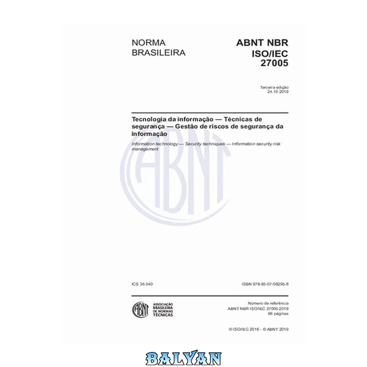 جلد کتاب [ABNT NBR ISO/IEC 27005:2019] Tecnologia da informação — Técnicas de segurança — Gestão de riscos de segurança da informação