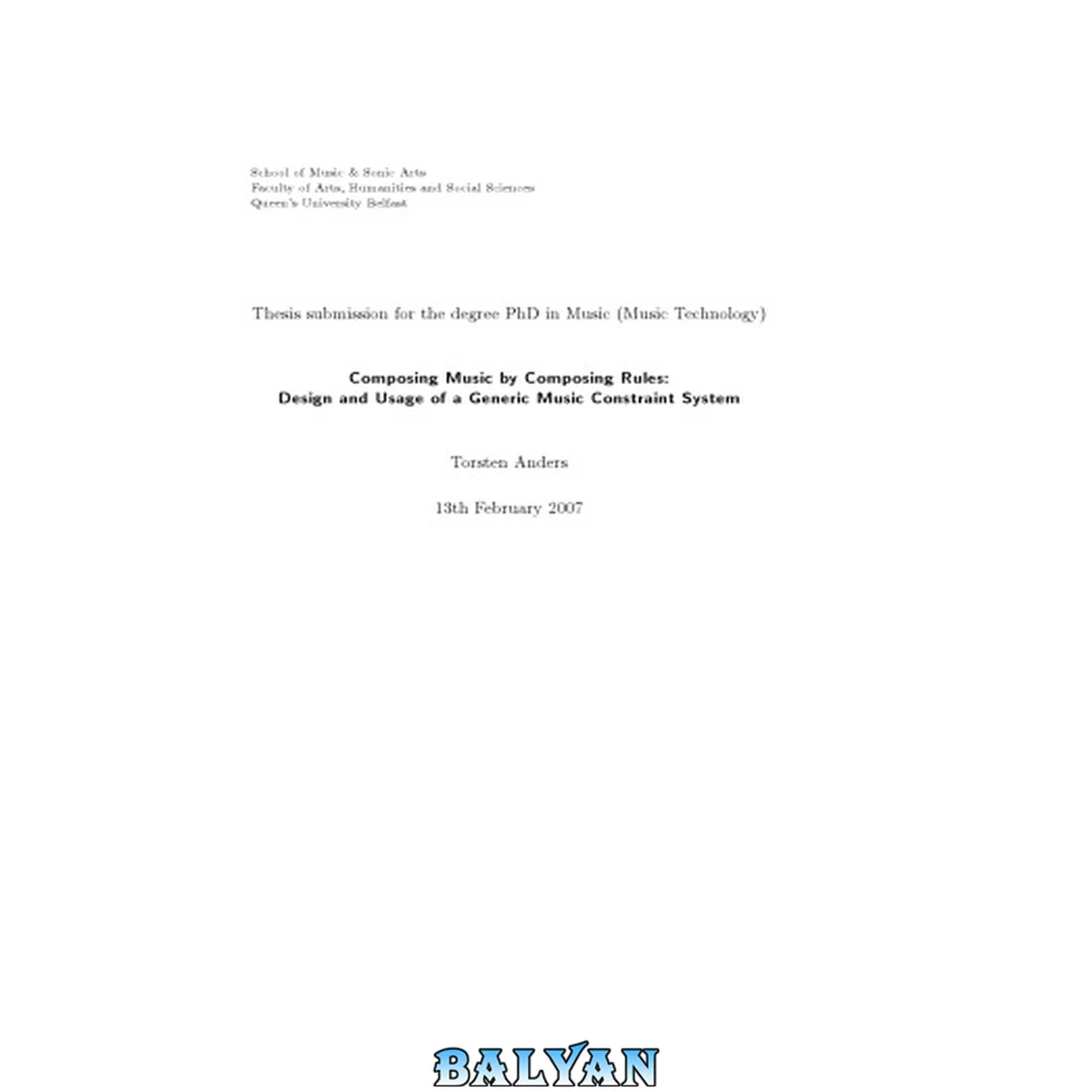 جلد کتاب Composing music by composing rules: generic music constraint system