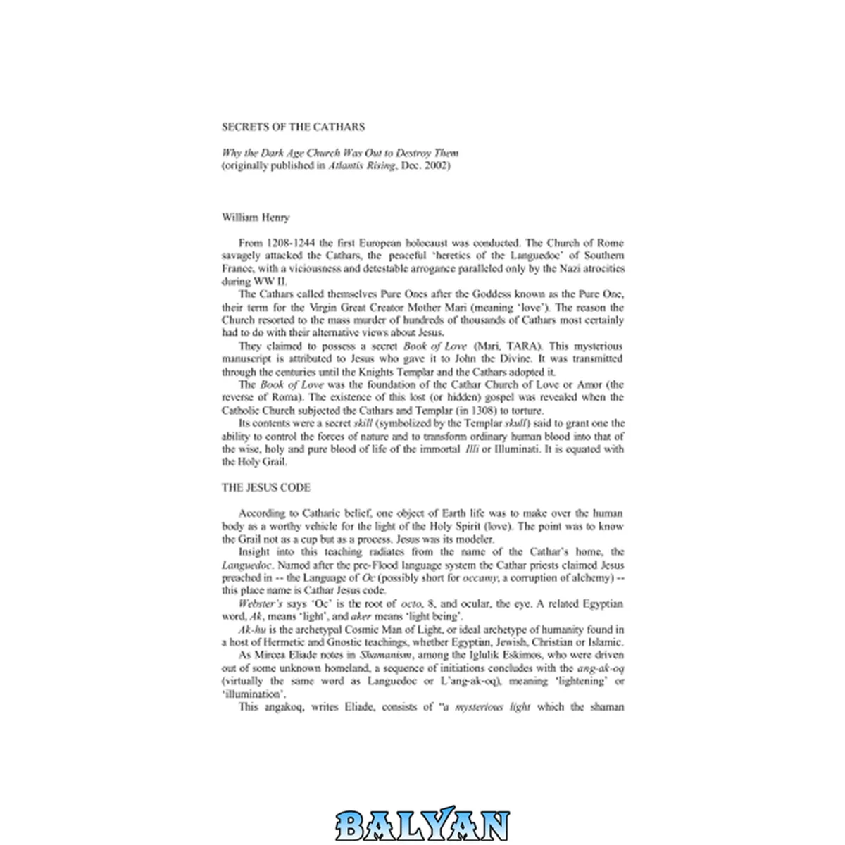 جلد کتاب Secrets of the Cathars