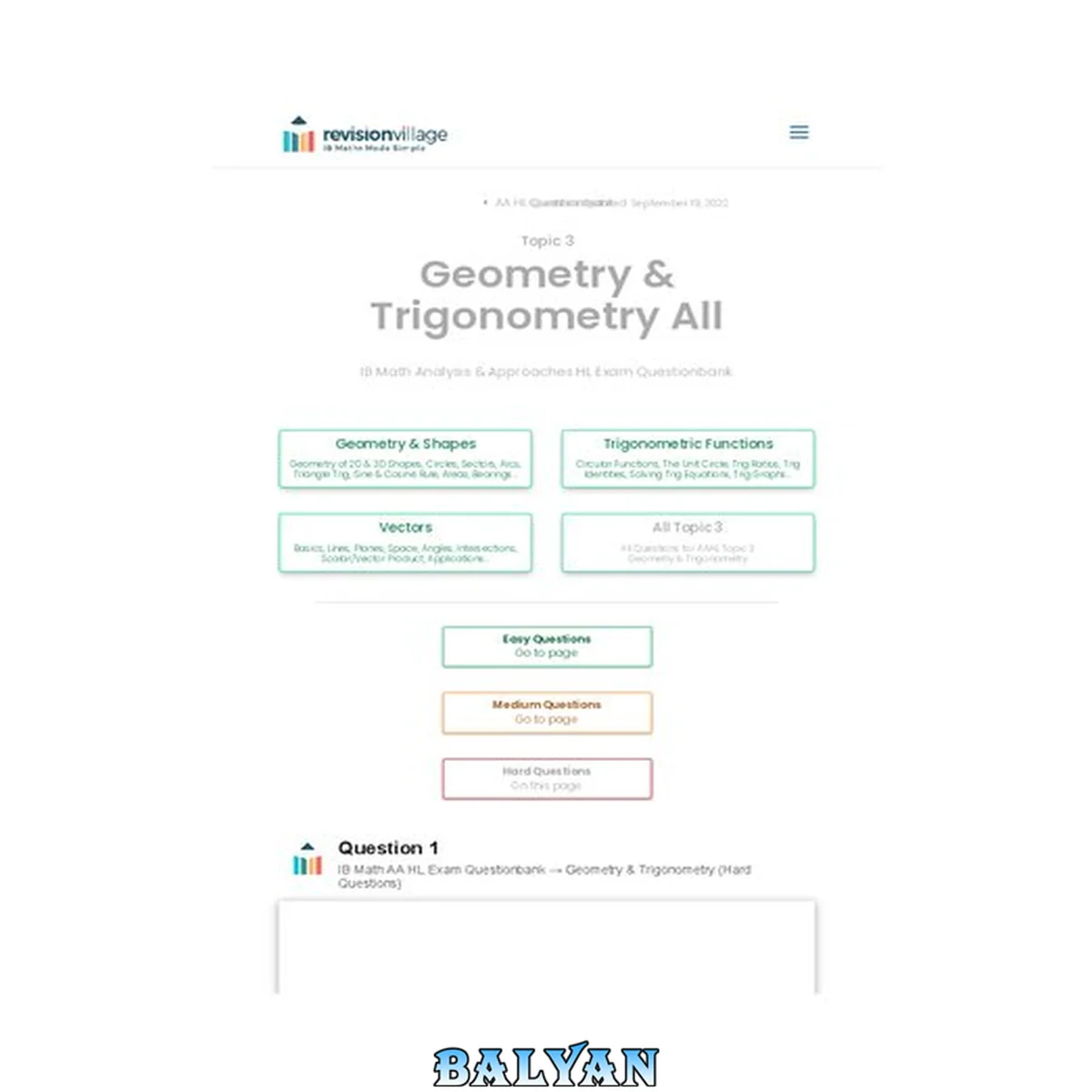 جلد کتاب Revision village Math AA HL - Geometry &amp; Trigonometry - Hard Difficulty Questionbank 3