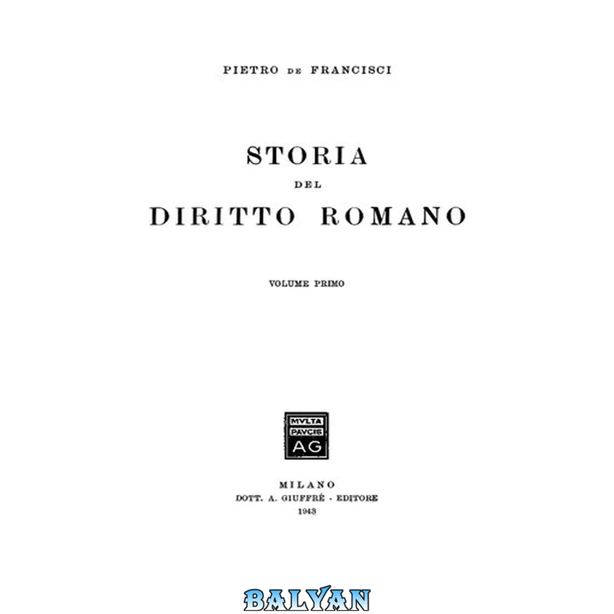 جلد کتاب Storia del diritto romano, vol. 1
