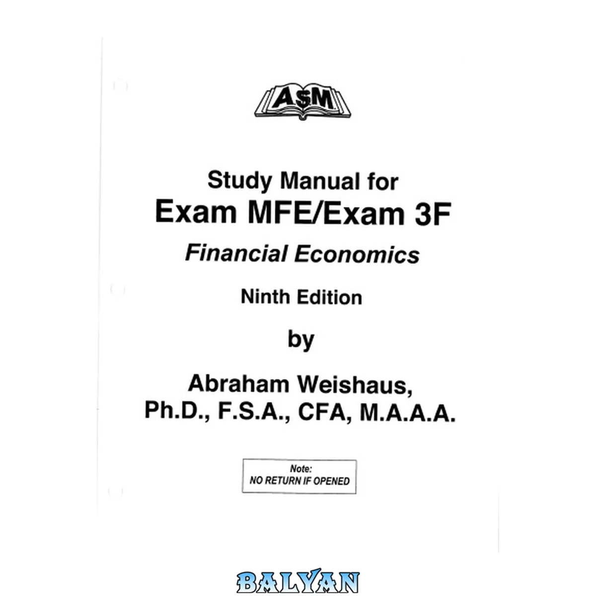 جلد کتاب Study Manual For Exam MFE/Exam 3F Financial economics, 9th Edition