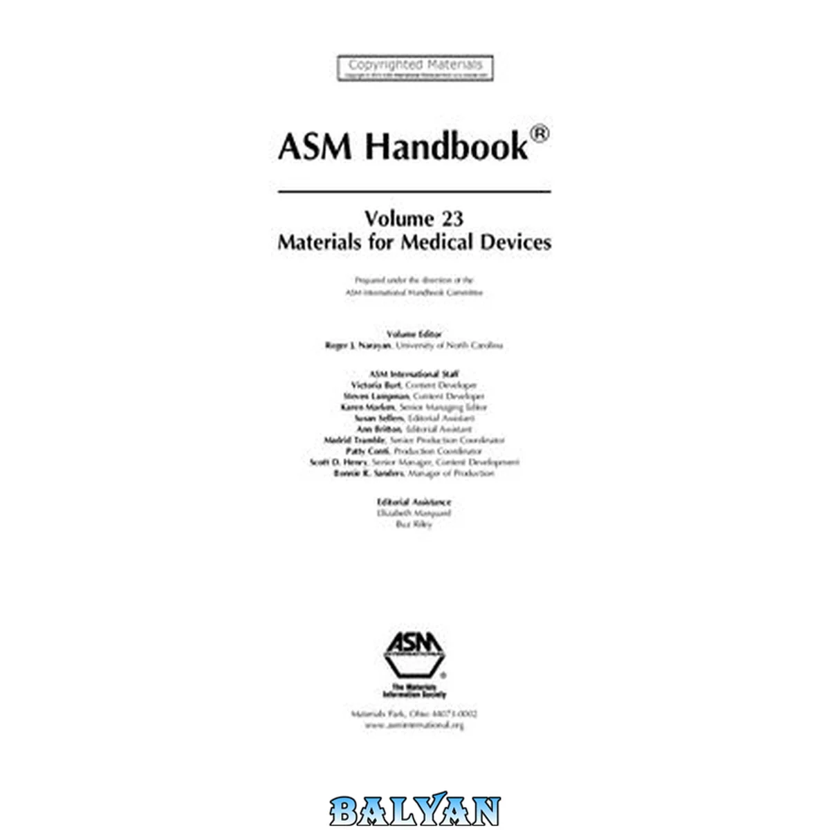 جلد کتاب ASM Metals HandBook Vol. 23 - Materials for Medical Devices