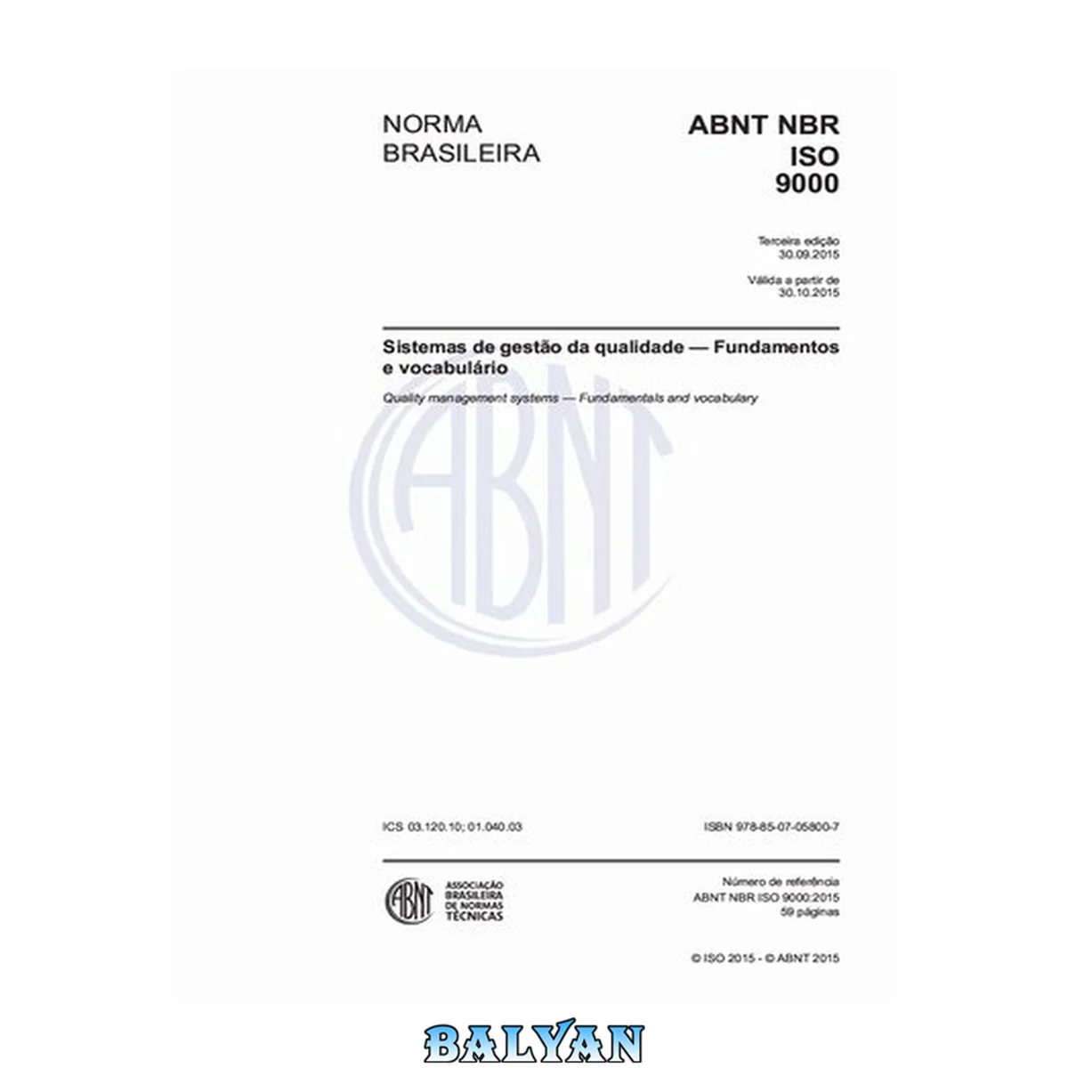 جلد کتاب [ABNT NBR ISO 9000:2015] Sistemas de gestão da qualidade - Fundamentos e vocabulário