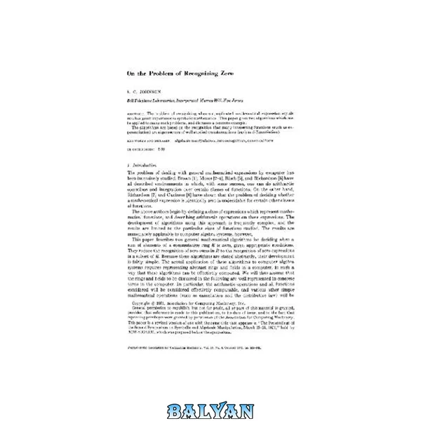 Problem of recognizing zero (JACM 18, 559)