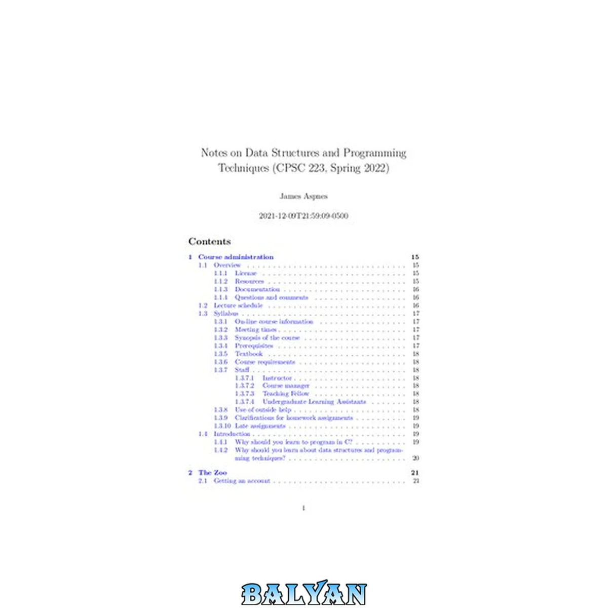 جلد کتاب Notes on Data Structures and Programming Techniques