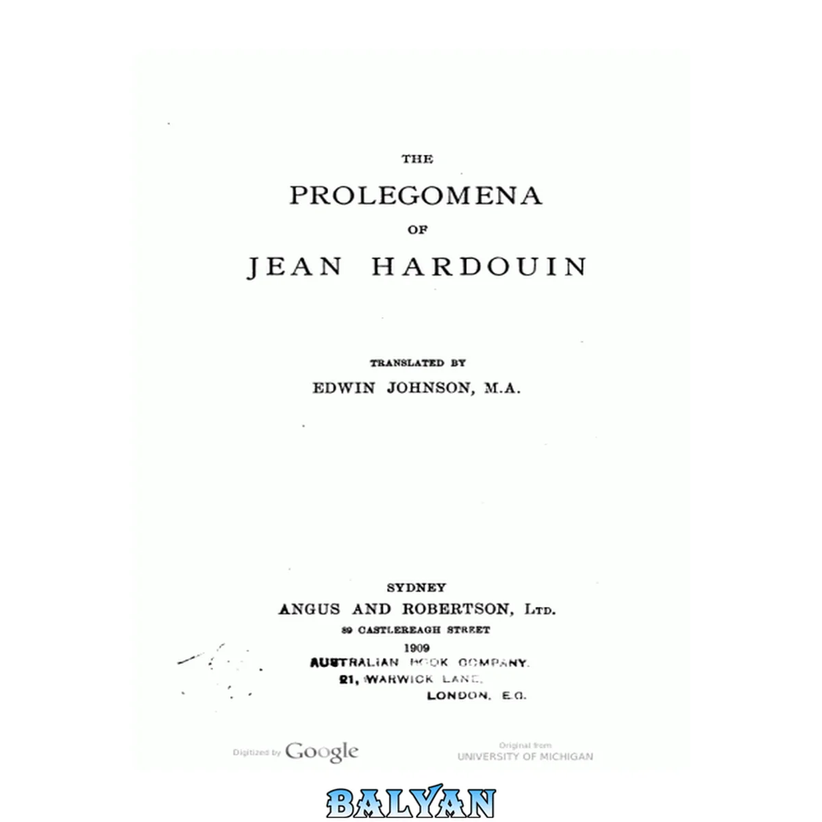جلد کتاب The Prolegomena of Jean Hardouin