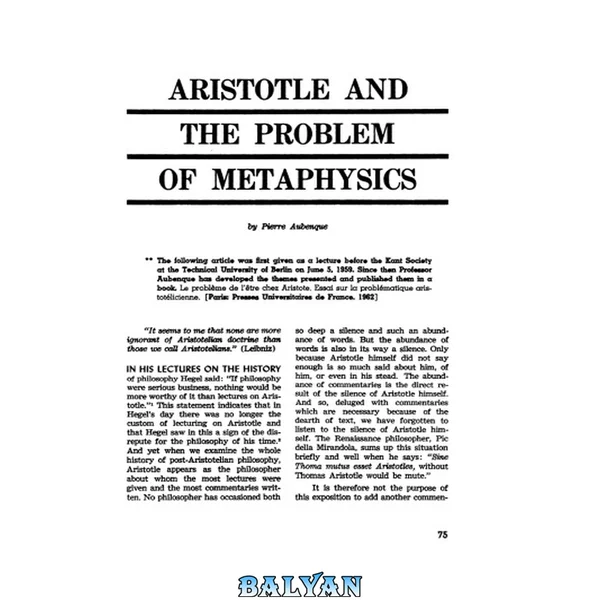 Aristotle and the problem of Metaphysics