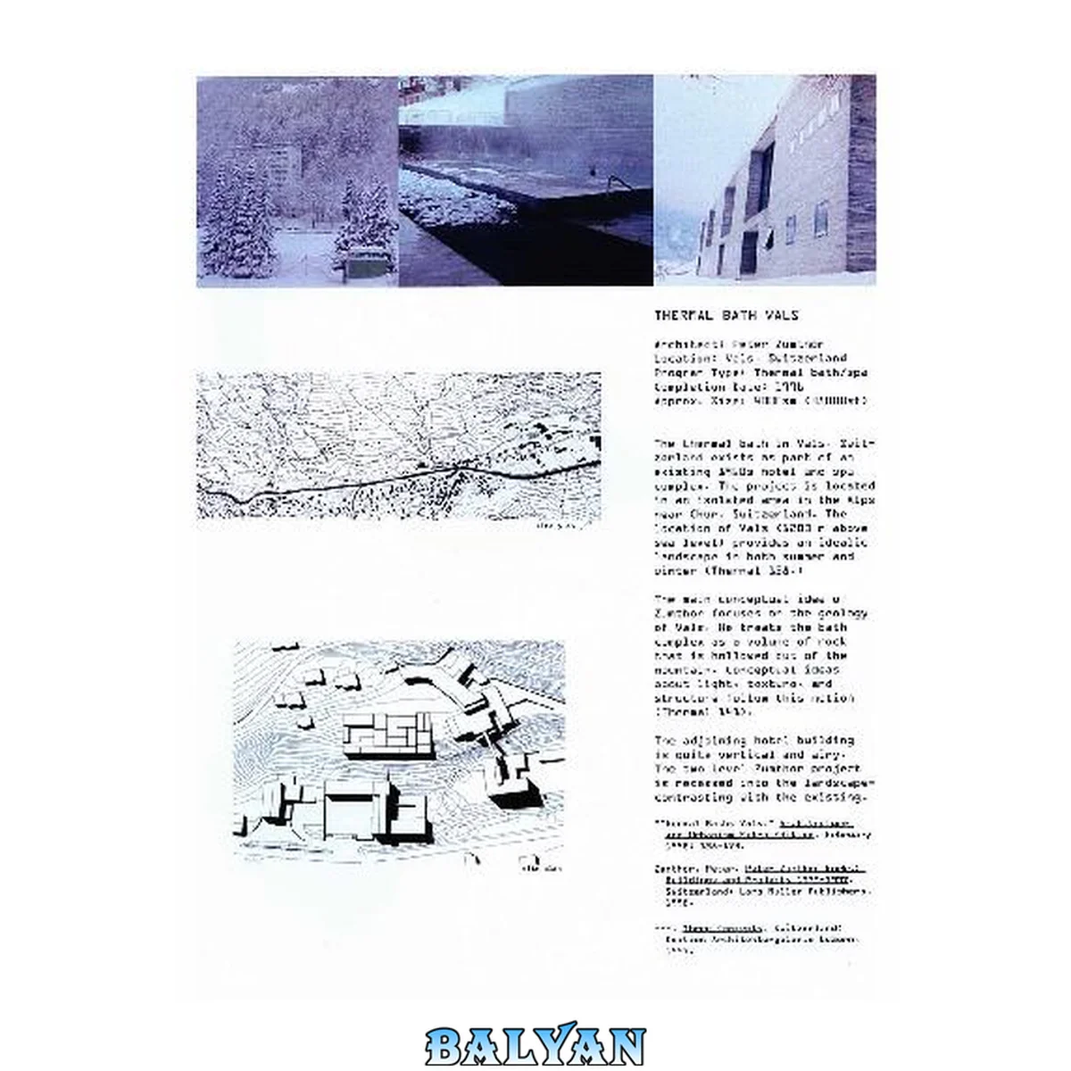 جلد کتاب Peter Zumthor : thermal bath at Vals : [exhibition], Architectural Association, [London, from 16 February to 22 March 1996] : [catalogue