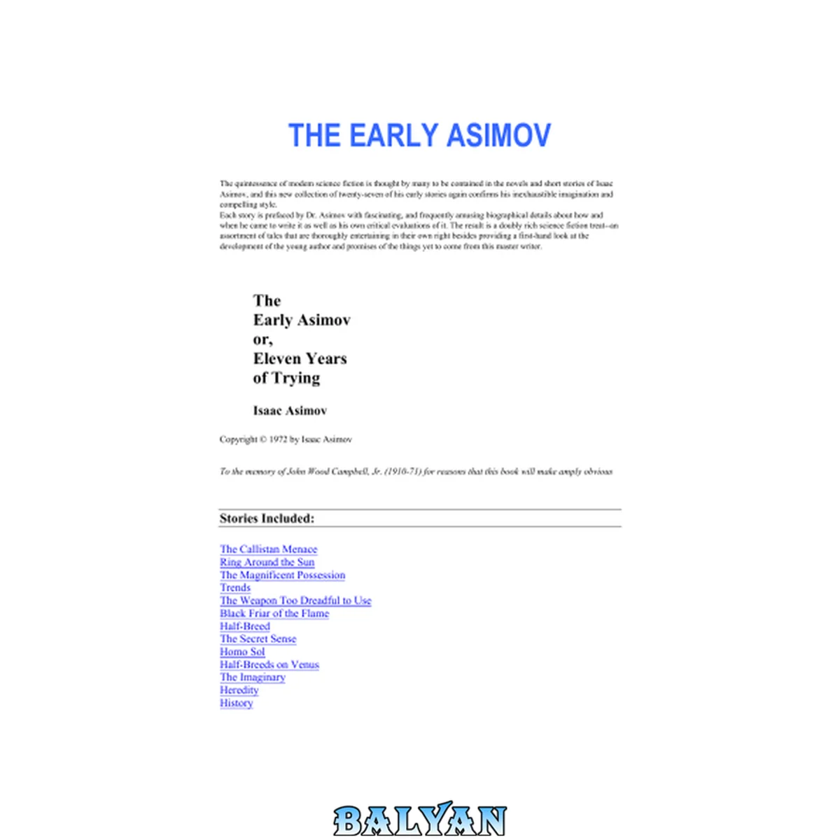 جلد کتاب The Early Asimov