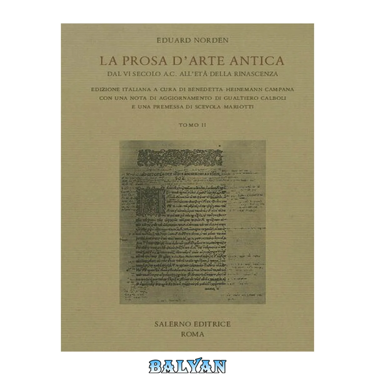 جلد کتاب La prosa d’arte antica. Dal VI secolo a.C. all’età della Rinascenza. Tomo II Tomo II