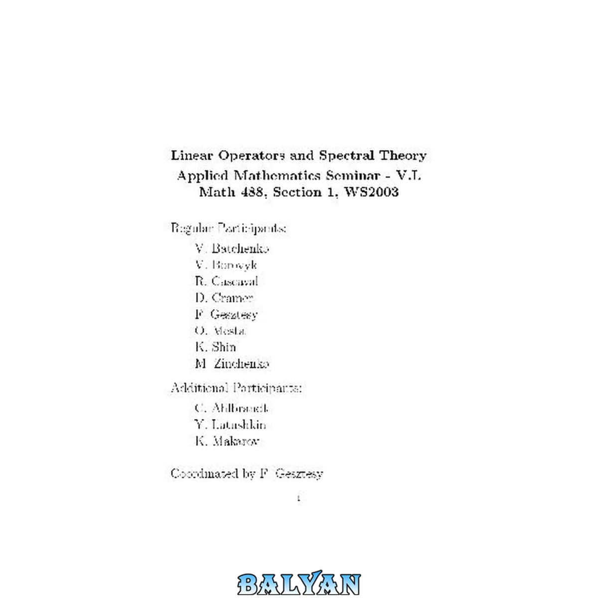 جلد کتاب Linear Operators and Spectral Theory