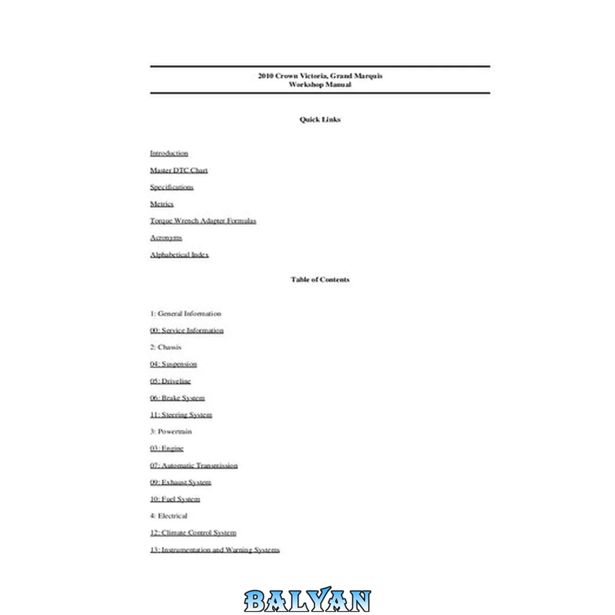جلد کتاب 2010 Crown Victoria, Grand Marquis Workshop Manual