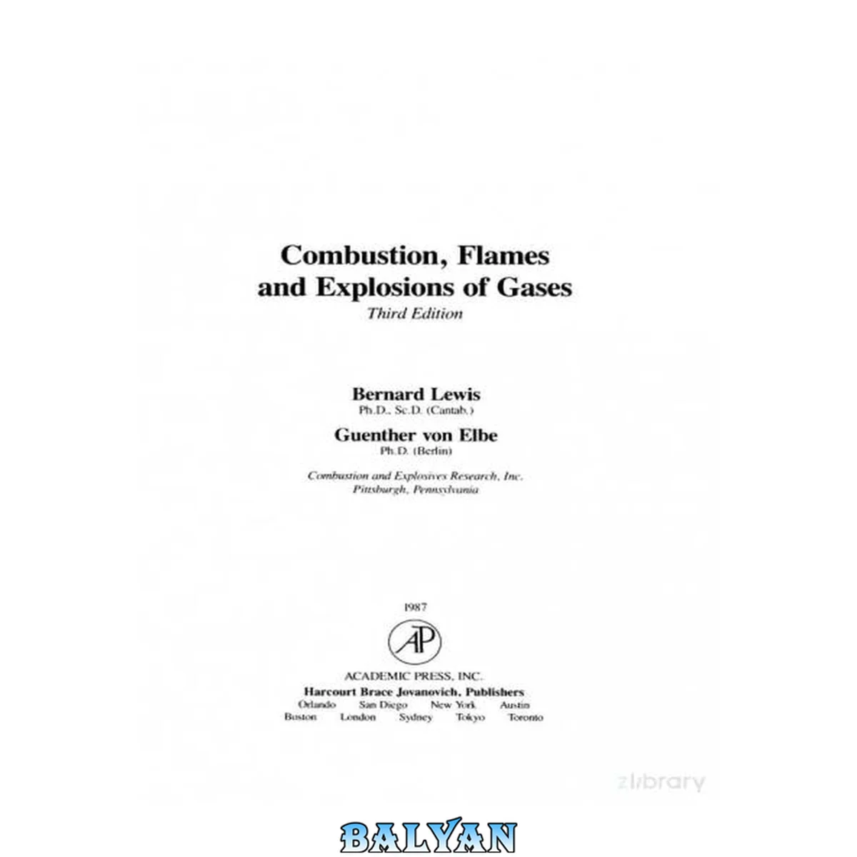 جلد کتاب Combustion, Flames and Explosions of Gases, Third Edition