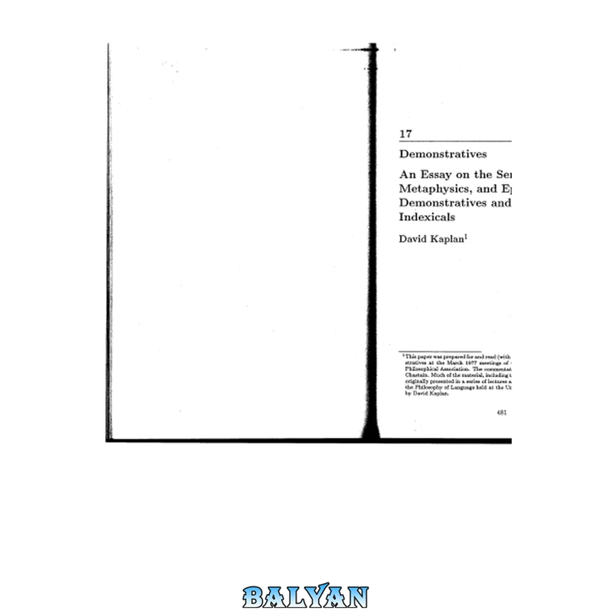 جلد کتاب Demonstratives - An Essay on the Semantics, Logic, Metaphysics, and Epistemology of Demonstratives and Other Indexicals