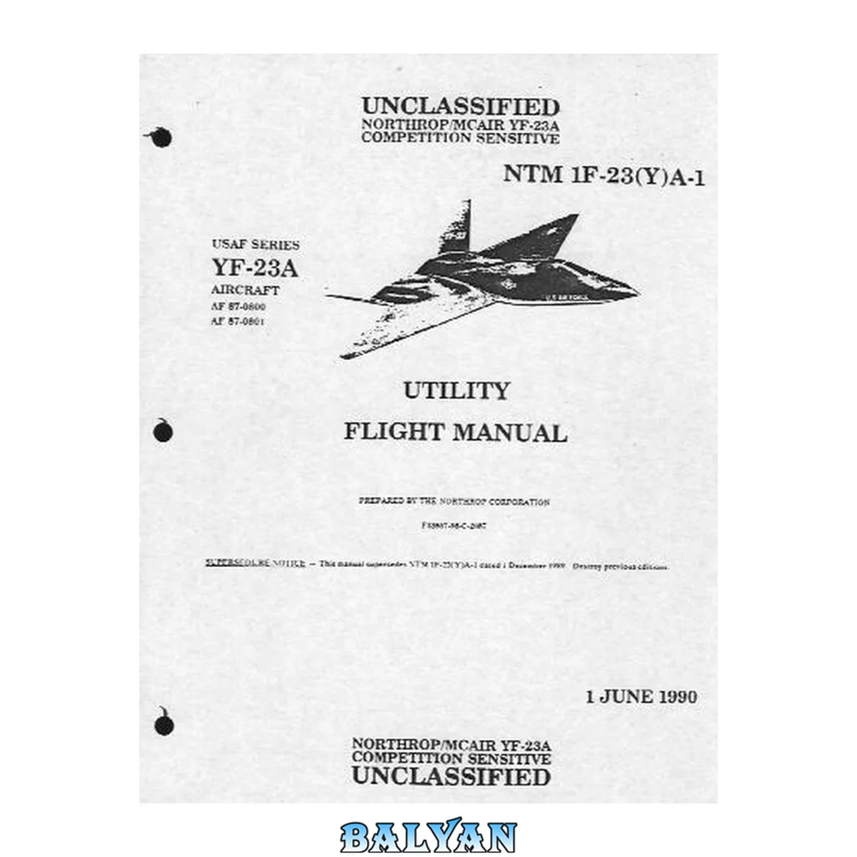 جلد کتاب YF-23A. Utility flight manual