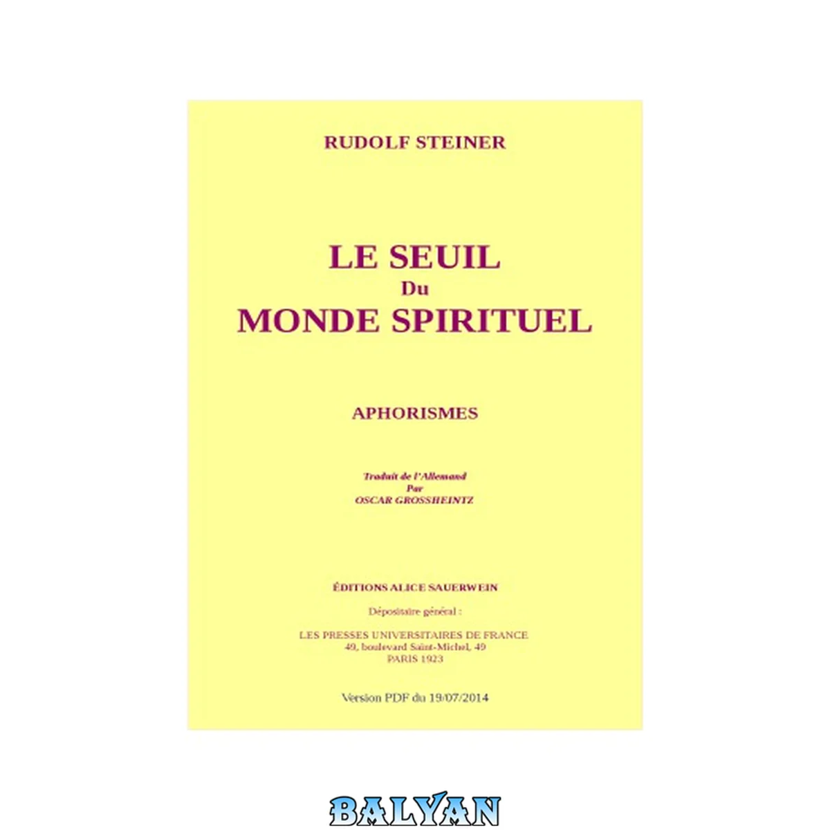 جلد کتاب Le seuil du monde spirituel