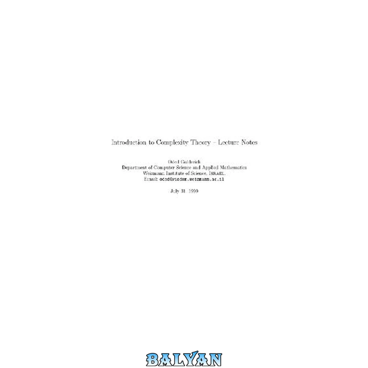جلد کتاب Introduction to Complexity Theory