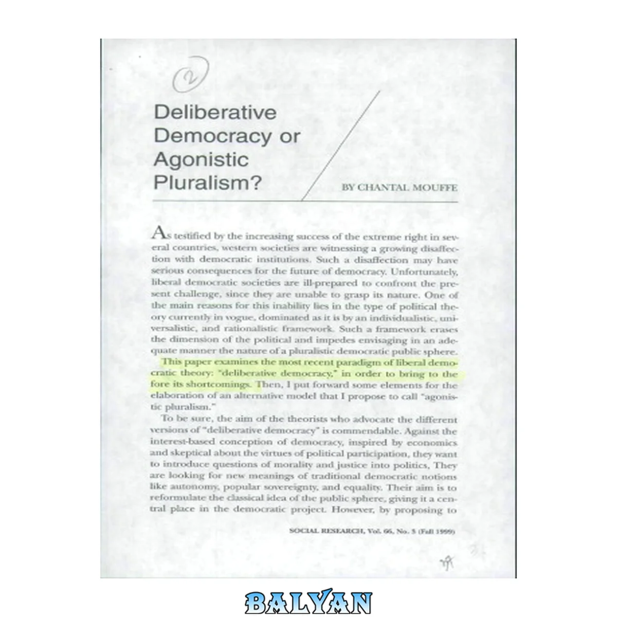 جلد کتاب Deliberative Democracy or Agonistic Pluralism?