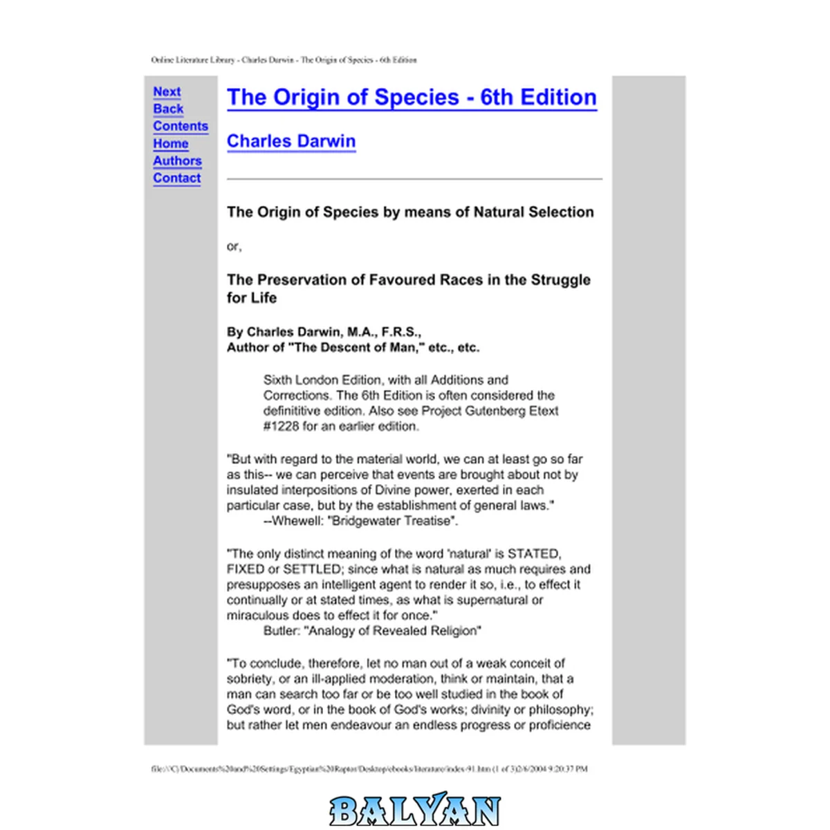 جلد کتاب Online Literature Library - Charles Darwin - The Origin of Species - 6th Edition