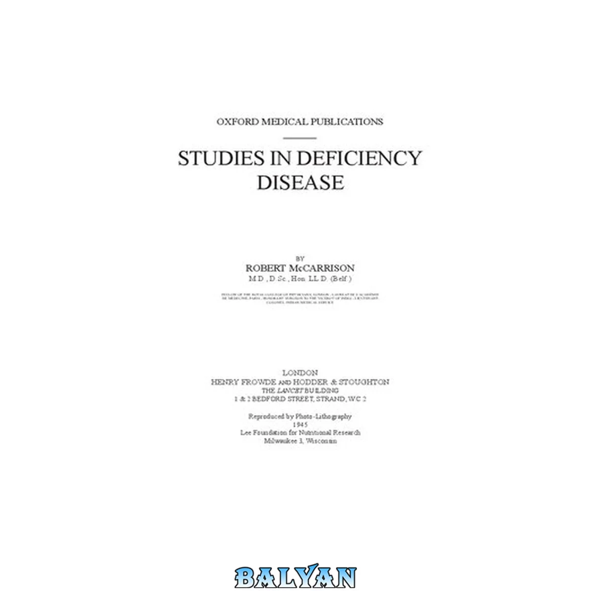 جلد کتاب Studies in Deficiency Disease of Vitamins and Minerals