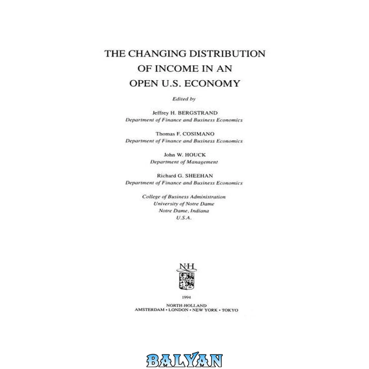 جلد کتاب The Changing Distribution Of Income In An Open U.s. Economy (contributions To Economic Analysis)